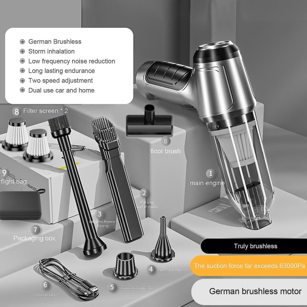 Håndstøvsuger - 3 i 1 ledningsfri bilstøvsuger med børsteløs motor 12000PA Stærk sugende bærbar håndstøvsuger til kæledyrsbil Kontortastatur og
