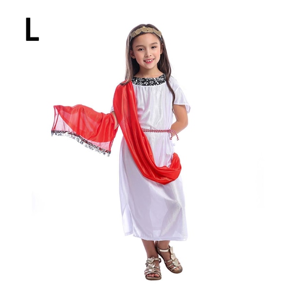 Gammel græsk gudinde-romersk kostume til børn Piger Dress-up Cosplay Party Fancy-Dress Vintage Scene Performance Cloth (L, romersk pige)