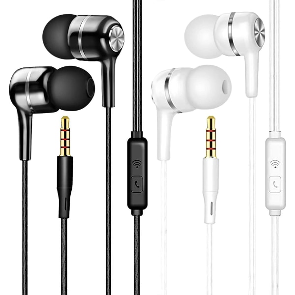 Trådbundna in-ear hörlurar 2 pack, brusreducerande hörlurar med mikrofon, ergonomiskt stereoheadset med 3,5 mm hörlursport för Iphone, Samsung Gala