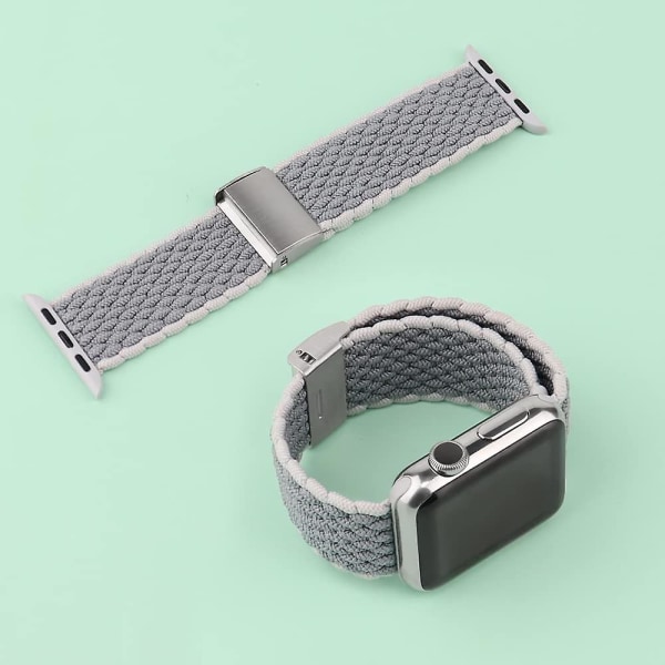 Justerbar Flätad Solo Loop med Spänne Kompatibel med Apple Watch Band 38mm 40mm 41mm Mjuk Armband Stretch Nylon Elastiskt Band för Iwatch Serie