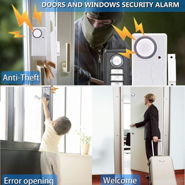 Trådløs døralarm med eksterne vinduer åpne Alarmshome Sikkerhetssensor Bassengalarm for barn Sikkerhetsskyve (2 pakke)