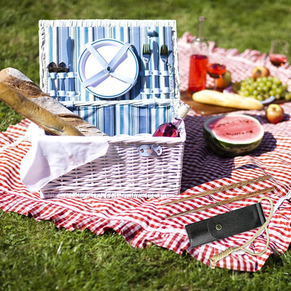 Chopsticks Läderväskor | Utomhus bärbara hopfällbara ätpinnar case | Resebestick Förvaringslåda för utomhuspicknick, camping, vandringsvart1st