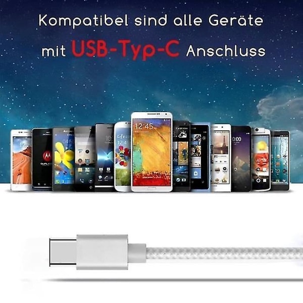 USB Type C Nylon Sølv Hurtigladekabel for Samsung Galaxy S9 5,8" 1 Meter