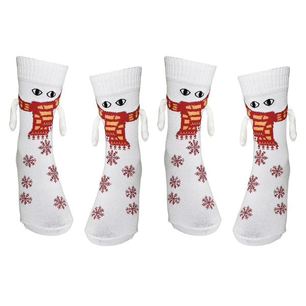2 par sjove magnetiske parstrømper Julegave Blød Komfortabel Hold Hands Eye Design Elastiske sokker (One Size, White)