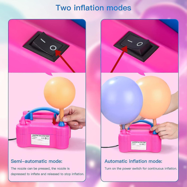 UNIDEAL elektrisk ballongpumpe, 600 W automatisk og halvautomatisk modus ballongpumpe, bærbar dobbel dyseballongpumpe for fest, bryllup, bursdag a
