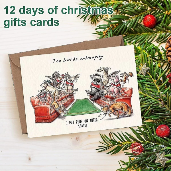 12-dages julekortnedtællingssæt Tolv dage med skæve unikke sjove gavekort