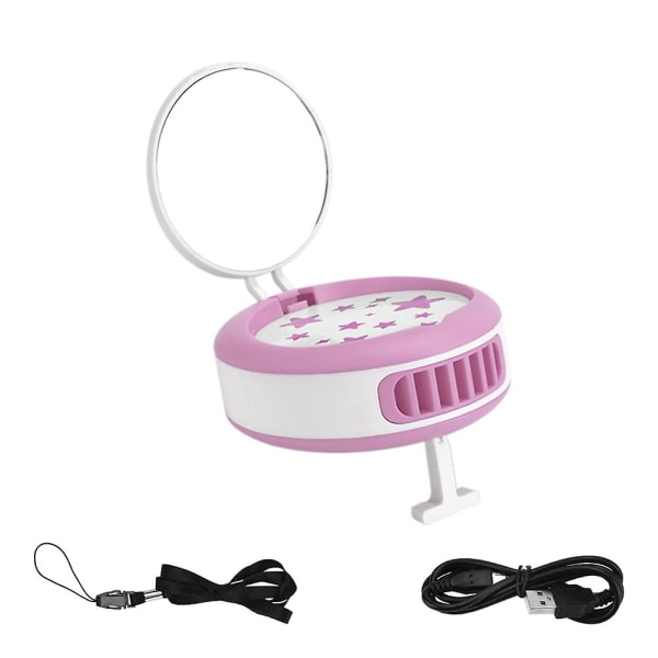 Desk Top Spejl Mini Fan Sommer Bærbar USB Opladning Makeup Spejl Fan Ny（Pink)