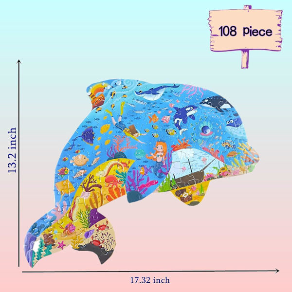Puslespil til Børn i Alderen 4-88-10 og Op 108 Brikker Delfinformet Puslespil Uddannelsesmæssige Legetøj Gave til Drenge Pige Alder 4 5 6 8 Jul Fødselsdag (dolp