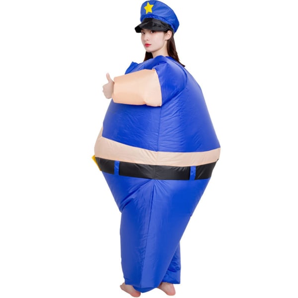 Hauska poliisin ilmatäytteiset vaatteet, kevyet akkukäyttöinen puku naisille miehille aikuisille (sininen)