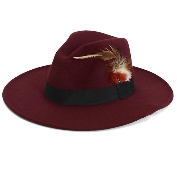 Kvinder Damer Britisk Retro Top Hat Uld Panama Hat Bred Skygge Fedora Hat til Efterårsfest Nyhed（Vinrød)