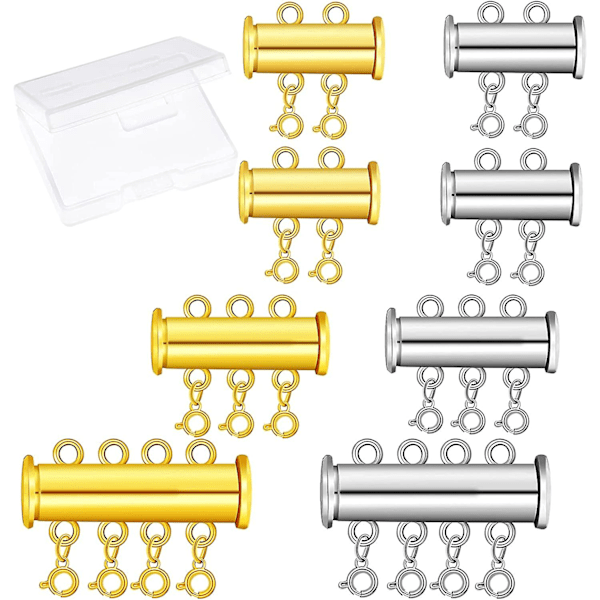 8 Pieces Slide Clasp Lock Necklace Connector Multi Strands Slide Tube Clasps With Storage Box For Layered Bracelet Necklace Jewelry Crafts (3 Sizes G