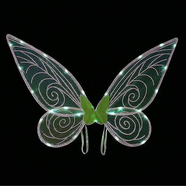 Fairy Wings For Jenter Voksne Lys opp Sommerfuglvinger Led Fairy Wings For Kids Kvinner Halloween Cosplay (grønn)