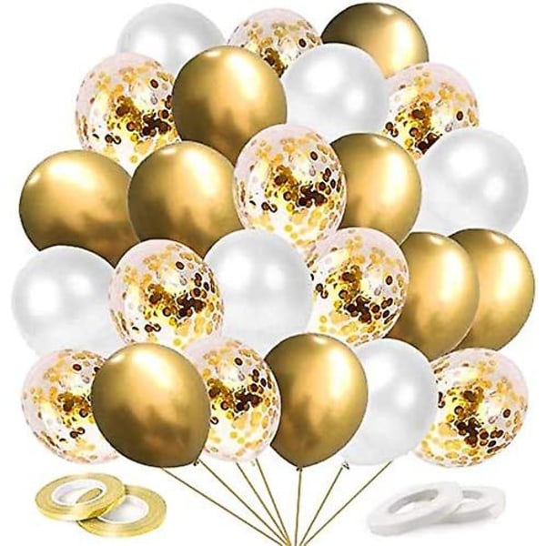 Dww-ballong guld, 60 delar konfetti guld helium ballonger, vit guld ballong metall ballonger för bröllop, födelsedag, baby shower, examen