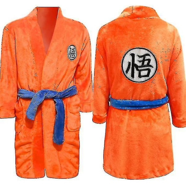 Aikuisten flanellikylpytakki Son Goku yöpuku takki Pyjama Halloween-cosplay-asu (L)