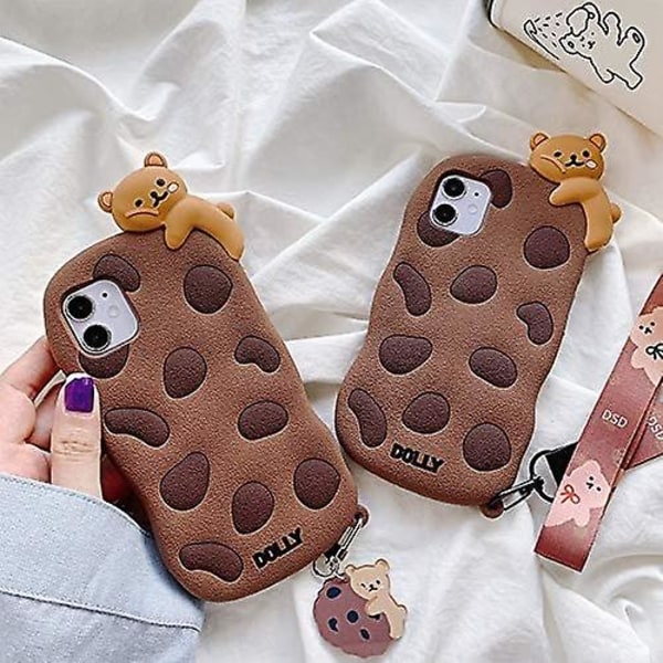 Telefonhus til iPhone 11, Super Sød 3D Brun Cookie med Bjørn Liggende Ovenpå Blød TPU Silikon Gel Gummi Cover Case, Tegneserie Case Fuld Krop