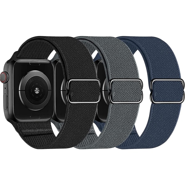Stretchiga Nylon Solo Loop-band kompatibla med Apple Watch 44 mm 42 mm 45 mm, justerbar Stretchflätad sportresår för damer, män, rem för Iwatch-serien