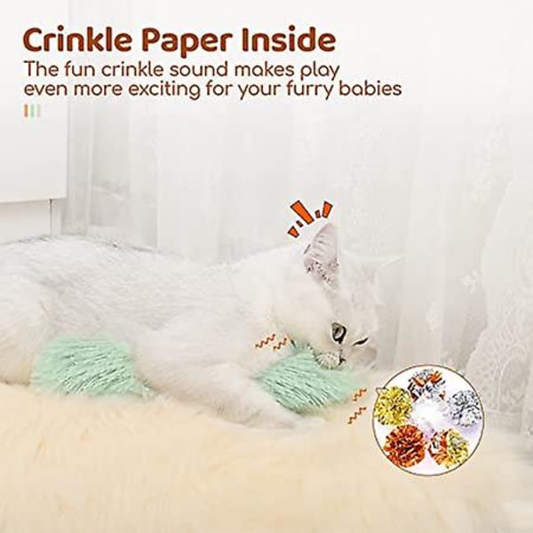 Kattleksaker Kattkuddar, 3-pack mjuka och slitstarka krinkelljud Kattmyntaleksaker, interaktiva kattkickerleksaker för innekatter, främjar motion för kattungar