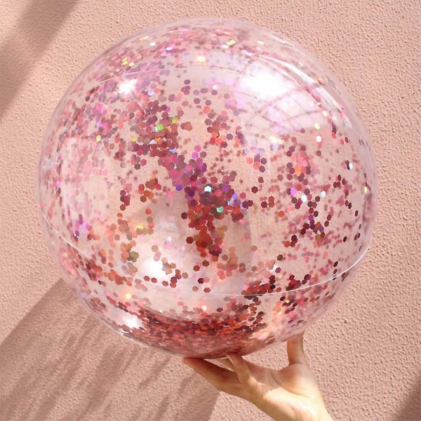 40cm Uppblåsbar Glitter Beach Ball - Flytande poolboll - Transparenta sportbollar med regnbågsglitter och konfetti - Rose Gold