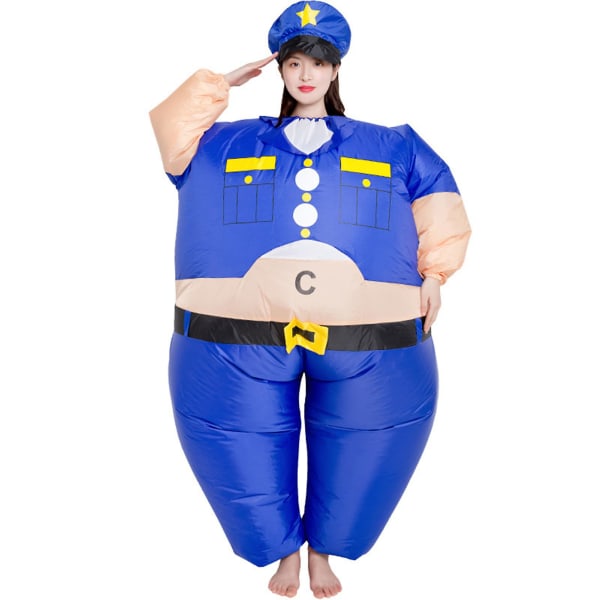 Morsom politimann oppblåsbare klær Lett batteridrevet kostyme for kvinner Menn Voksen (blå)