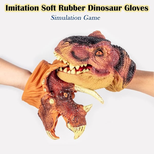 Dinosaur hånddukker - blød gummi dinosaur handske - realistisk dukke til børn Drenge Piger Voksen Party Favor Gift Fantasifuld T Rex (brun)