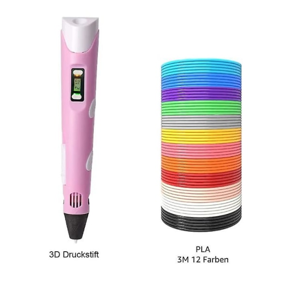 3d set för barn och vuxna, 3d-skrivarpresent med 12 färger 1,75 mm Pla-filament, varje färg 3 meter, rosa