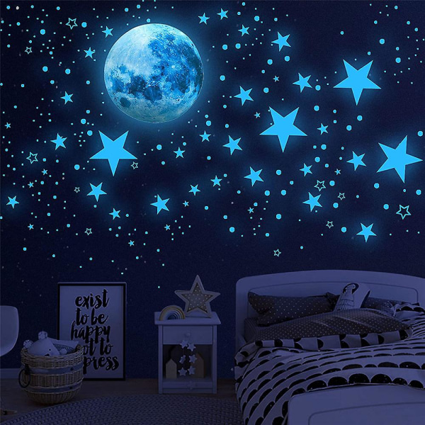 Dark Star Glow för tak, Dark Star Glow And Moon Wall Sticker, Ceiling Star Glow In Dark Barnväggdekor, Perfekt för barn Barnrum Sovrum Living R