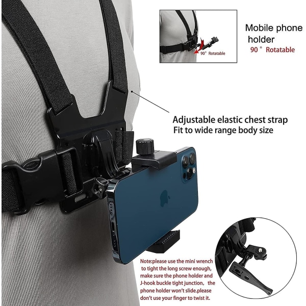 Mobiltelefon Bröstfäste Sele Remhållare, Mobiltelefon Clip Action Camera Pov Kompatibel med Samsung Iphone GoproBlack