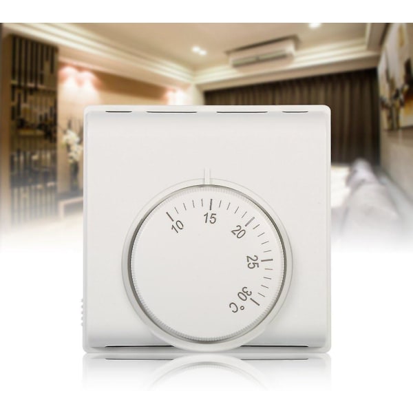 Rumstermostat Mekanisk temperaturregulator Termostatbrytare med 2 skruvar för luftkonditioneringscentral 220 V, vit (0,276 X 0,276 X 0,125 Inc.