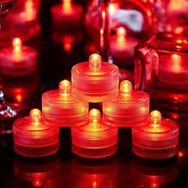 MINKUROW LED Rött ljus Vattentätt Flamlösa värmeljus Undervattenspoolljus för bröllop Hem Vas Festival Festdekoration 24st