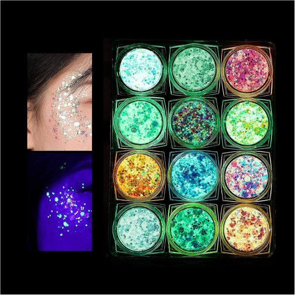 Luminous Glitter Gel, 12 färger Makeup Glitter, Holografisk Set, Fluorescerande Glitter För Ansikte, Kropp, Hår, Maskerad, Halloween, Fest, Jul