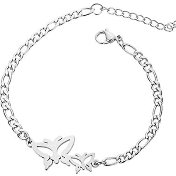 Koruja Stainless Steel Butterfly Charm Figaro -ketju säädettävällä koolla