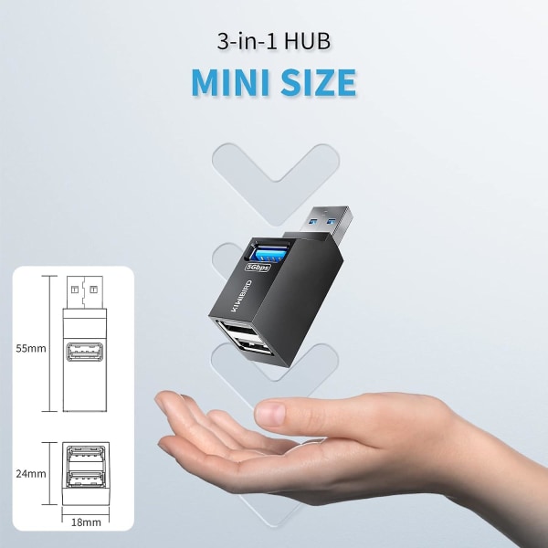 Mini USB-hub med flera USB-portar 1 x USB 3.0, 2 x USB 2.0, USB-splitter förlängningsadapter för bärbar dator Macbook stationär dator kompatibel med flash-enhet