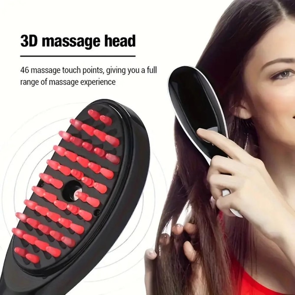 Bærbar rødblå lys massasjekam med spray mot håravfall Meridian kam for kvinner jenter (svart)