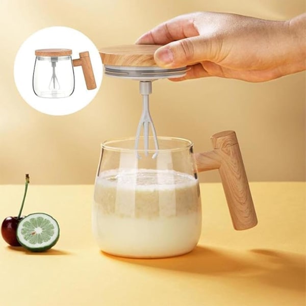 Automatisk kaffeblandekop Elektrisk roterende krus omrøringskop til chokolademælk-te-kontorhjem (batteri, gennemsigtig hvid)