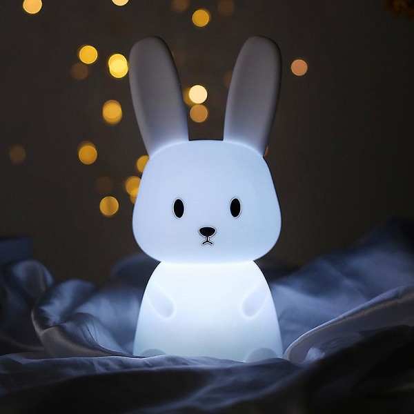 Kanin Nattlampa Baby Touch 7 Färger Vit - USB Uppladdningsbar Kan Tidsställas Nattlampa Barn Deco Lampa För Dekoration Jul Barnrum Födelsedag Gif