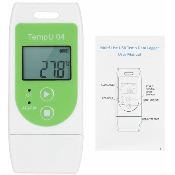 USB Data Logger Termometer - Genanvendelig Temperaturregistrering (32.000 Data), Grøn