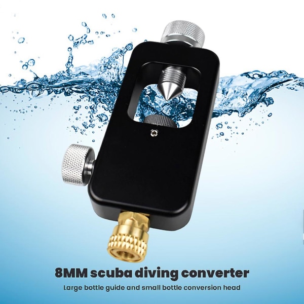 8MM Diving-Scuba Transverter oppustelige ventiler Cylinderkonverter til dykkerudstyr (sort rør)