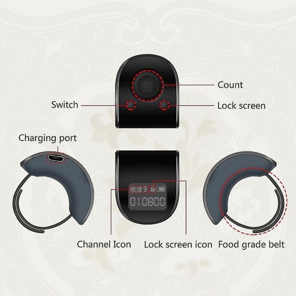 Mini Digital Lcd Elektronisk Fingerring Håndtæller 6-cifrede genopladelige tællere Clicker-bl