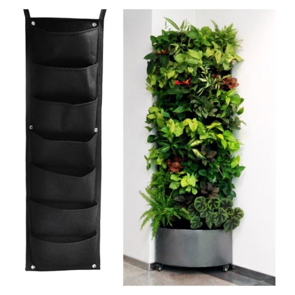2 delar 7 hängande påsar Vertikal växtbehållare Ny förbättrad vertikal växtpåse för blomkrukor - Svart