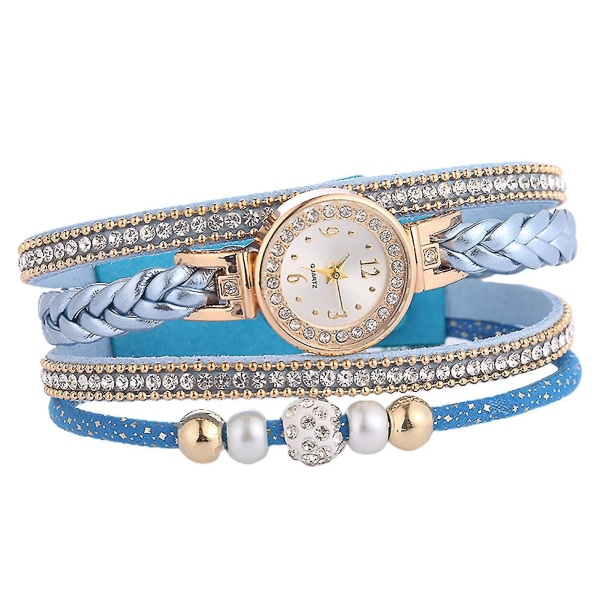 Fashion Trend Diamond Casual Wrap Watch Personality Pearl Dot English Watch_ahf Blue