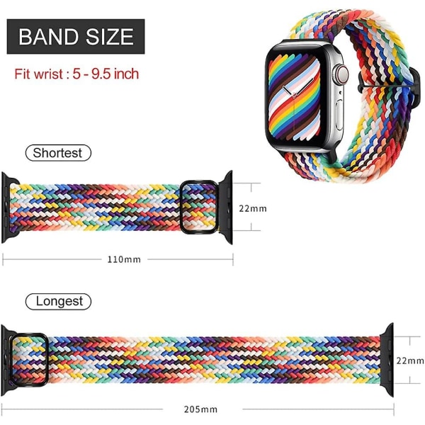 Stretchiga nylon solo-band som är kompatibla med Apple Watch -band 41 mm 40 mm 38 mm för kvinnor män, justerbara elastiska flätade sportarmband för Iw