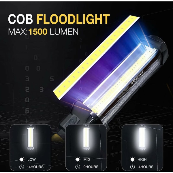 Uppladdningsbar LED arbetslampa COB ficklampa inspektionslampa med ultrastark magnet för bilverkstad Verkstad DIY 1 stycke [Energiklass A+++]