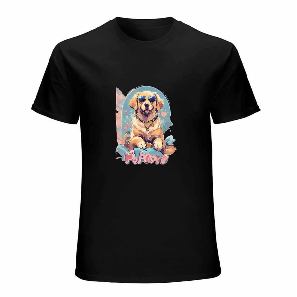 Hjerte Solbriller Hunde T-shirt Hundeelsker Gave Kortærmet Retro Pastel Anime Grafisk Top (S, Sort)