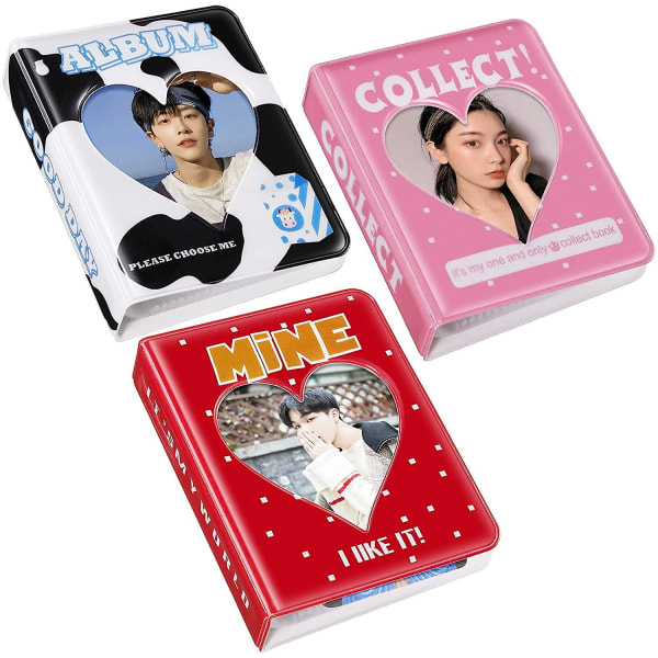 3 st 3 tums minifotoalbum Kpop fotokortsbindare Love Heart Hollfotokortshållare 36 fickor Fotokortshållare Bok Bokhylla Fotoalbum För Collec