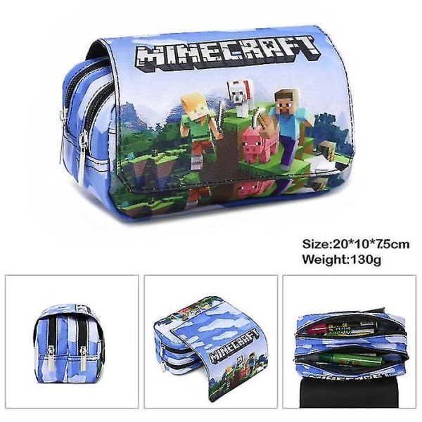 Børn Drenge Piger Penalhus Minecraft Print Dobbeltlags Pen Pouch Stationery Organizer