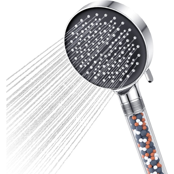 Bärbart vattenbesparande duschhuvud med filter, högtryck 6 sprutlägen (slanglöst duschhuvud) 9L/Min Svart