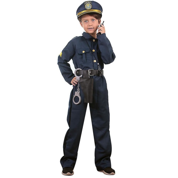 Guoguo børnekostume smart politibetjent børns halloween kostume - børne politimandsuniform（dragt til højde 120-135 cm）