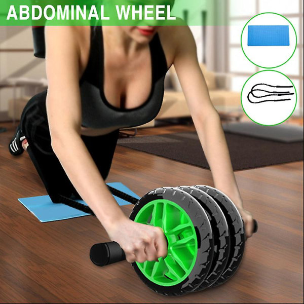 Vatsapyörän vatsapyörän kolmipyöräinen mykistetty vatsalihaspyörä polvisuojalla Fitness uudet (vihreät)