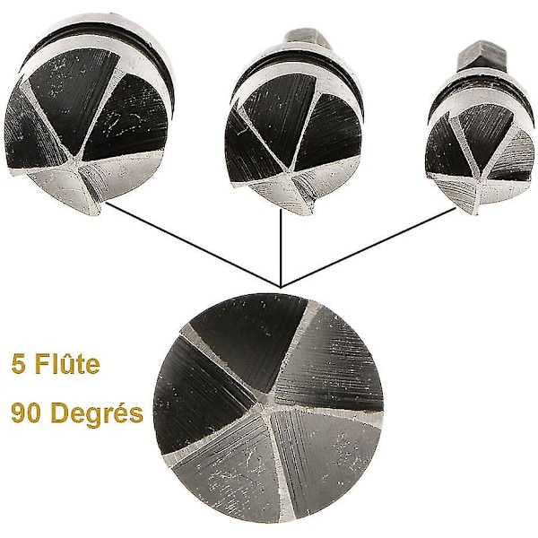 3 stk 1/4 tommers sekskant HCS Fasekutter 5-fløyts borrbit Fasebiter Senkeforsenkning 12mm/16mm/19mm For Tre Metall