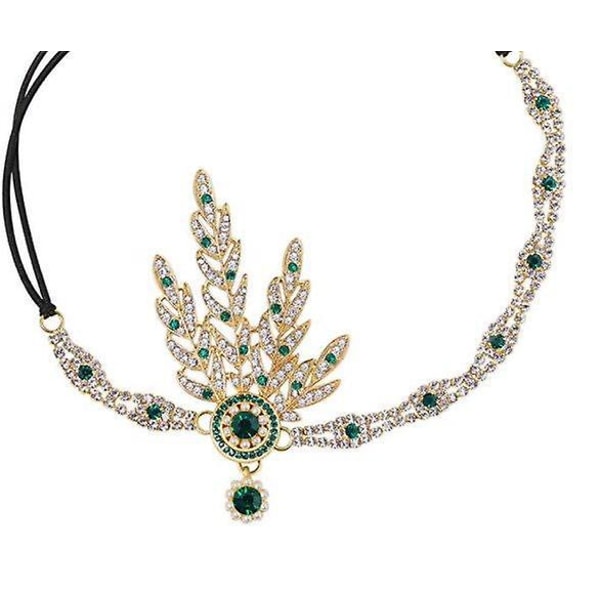 1920-talstillbehör Pannband Kostym Klaff Fancy Dress Kristall Pannband Gatsby Pannband 1920-tal Art Pannband Inspirerad Leaf Crown Pearl (grön)